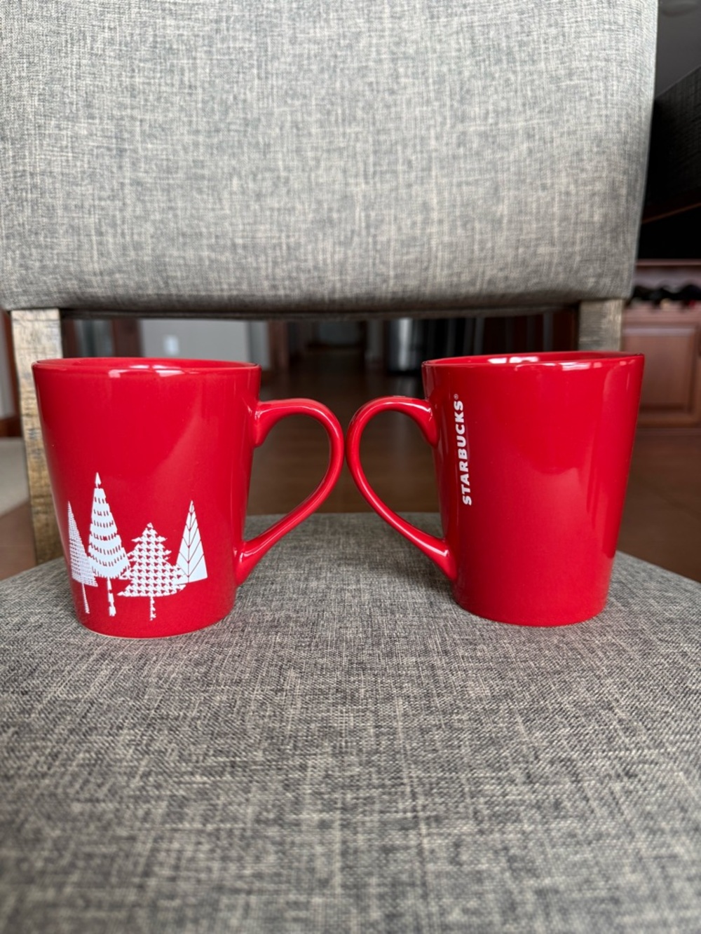 Starbucks Red Ceramic Holiday Tree Mug Pair